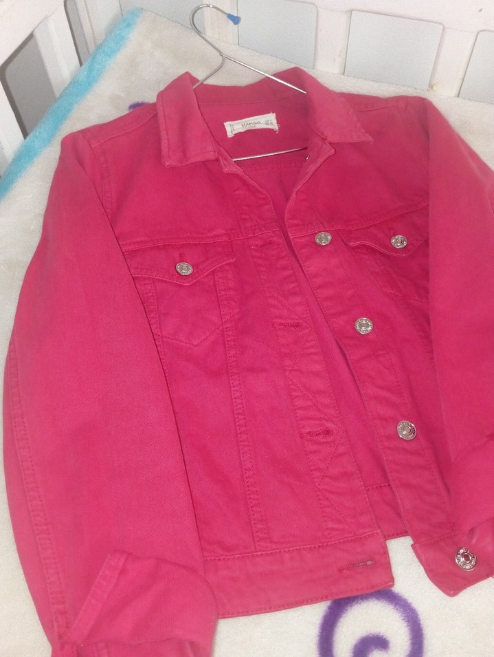 Düğmeli Pembe Kadın Denim Ceket - Görsel 4