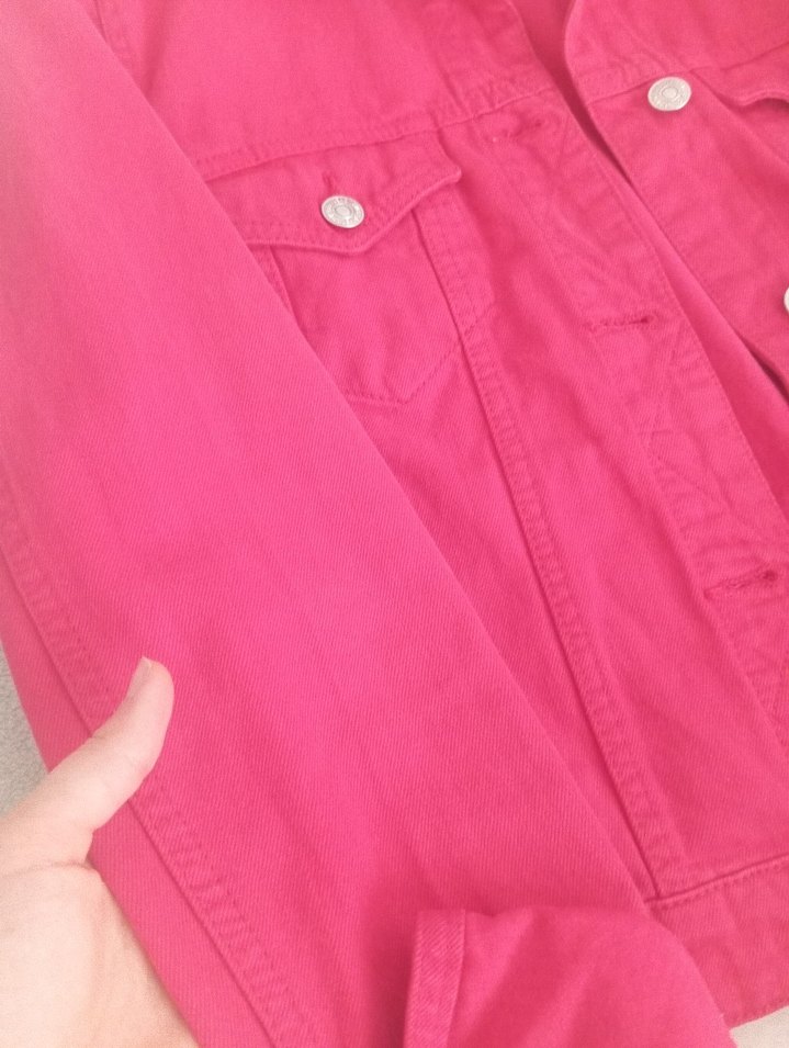 Düğmeli Pembe Kadın Denim Ceket - Görsel 2