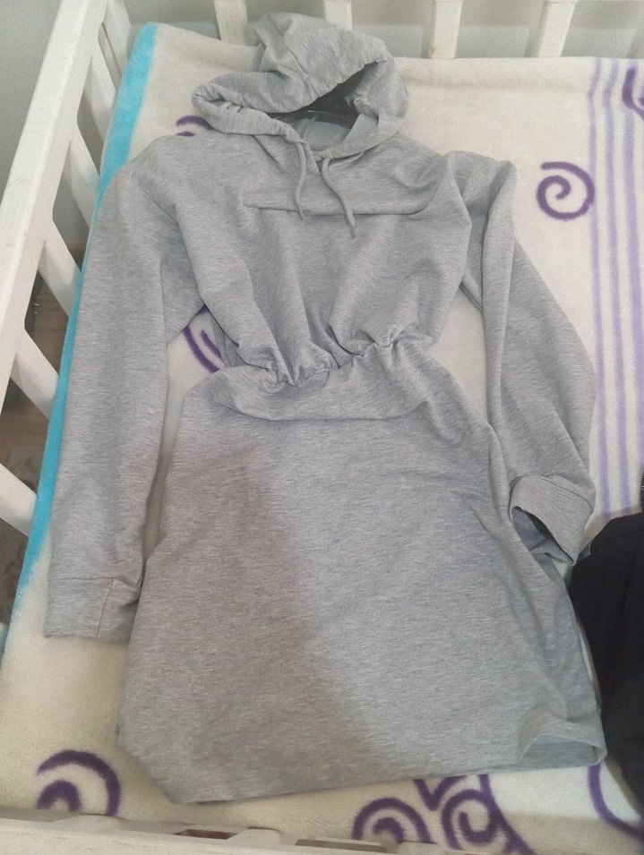 Gri Uzun Kollu  Elbise - Görsel 4