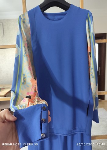 Uzun Mavi Kadın özel tasarım etek gömlek - Görsel 7