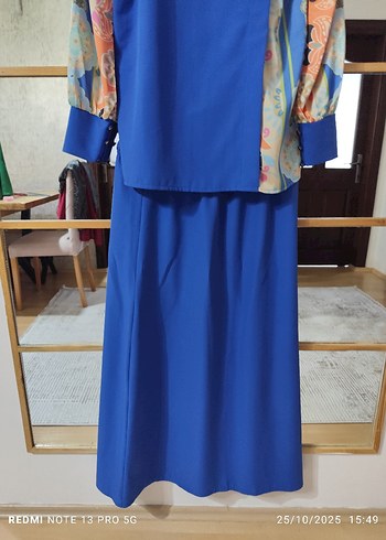 Uzun Mavi Kadın özel tasarım etek gömlek - Görsel 4