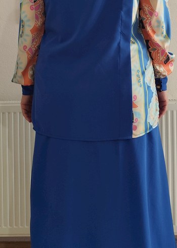 Uzun Mavi Kadın özel tasarım etek gömlek - Görsel 3