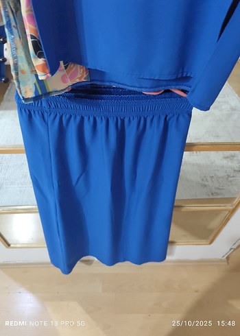 Uzun Mavi Kadın özel tasarım etek gömlek - Görsel 6