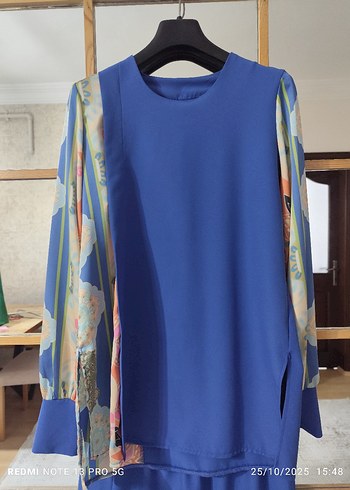 Uzun Mavi Kadın özel tasarım etek gömlek - Görsel 8