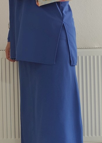 Uzun Mavi Kadın özel tasarım etek gömlek - Görsel 2