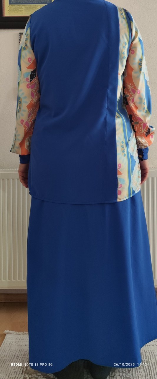 Uzun Mavi Kadın özel tasarım etek gömlek - Görsel 3