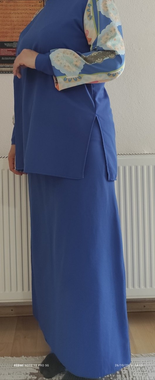 Uzun Mavi Kadın özel tasarım etek gömlek - Görsel 2