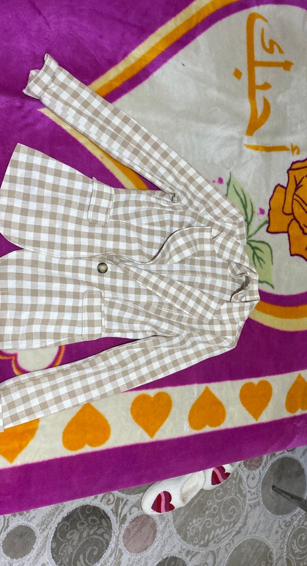 Bej Ekose Desenli Kadın Blazer Ceket - Görsel 3