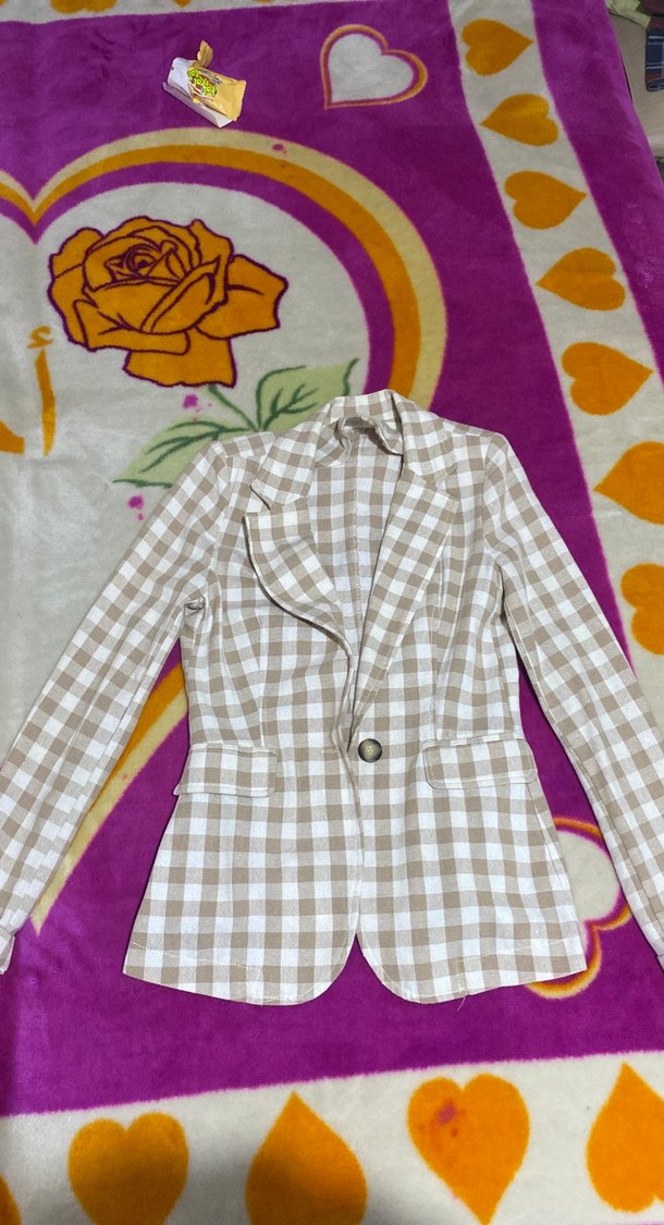 Bej Ekose Desenli Kadın Blazer Ceket - Görsel 2