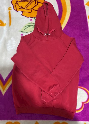 Kırmızı Kapüşonlu Kadın Sweatshirt - Görsel 3