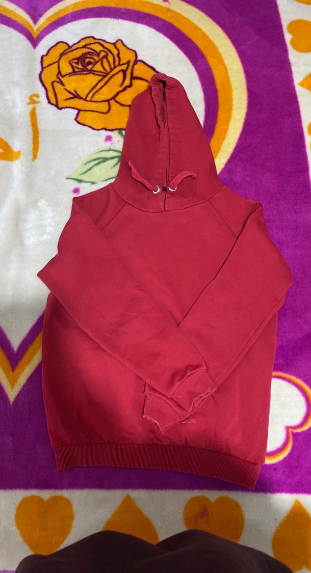 Kırmızı Kapüşonlu Kadın Sweatshirt - Görsel 3