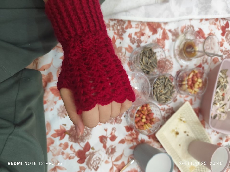 Kırmızı Örgü Kadın Eldiveni - Görsel 4