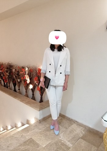Beyaz Çift Düğmeli Midi Kadın Blazer