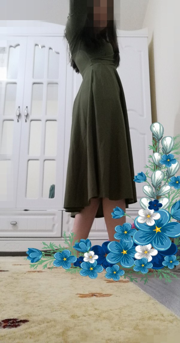 Kadın Haki Midi Uzun Kollu Straplez Elbise - Görsel 2