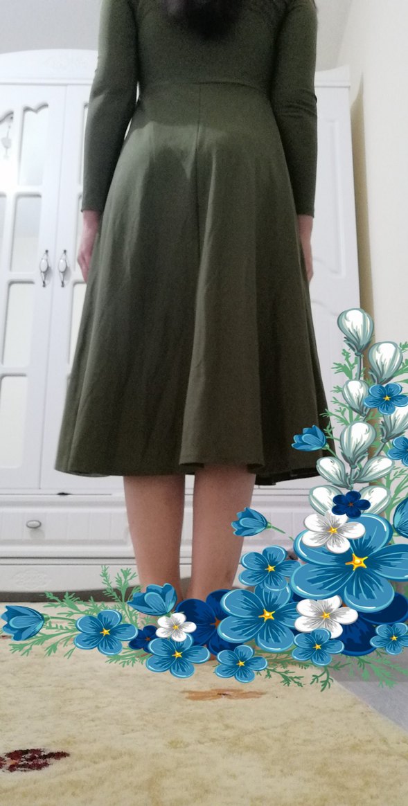 Kadın Haki Midi Uzun Kollu Straplez Elbise - Görsel 3