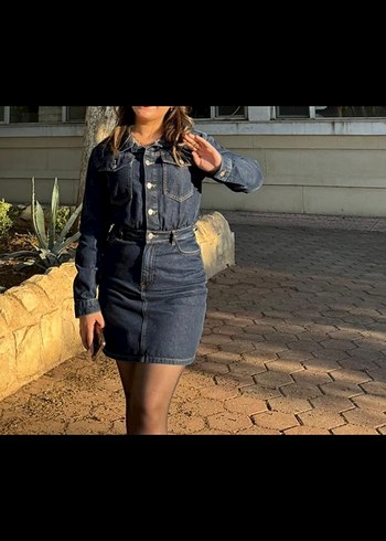 Lacivert Denim Midi Elbise