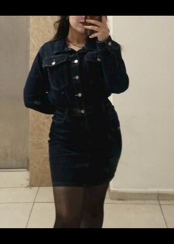 Diğer Lacivert Denim Midi Elbise
