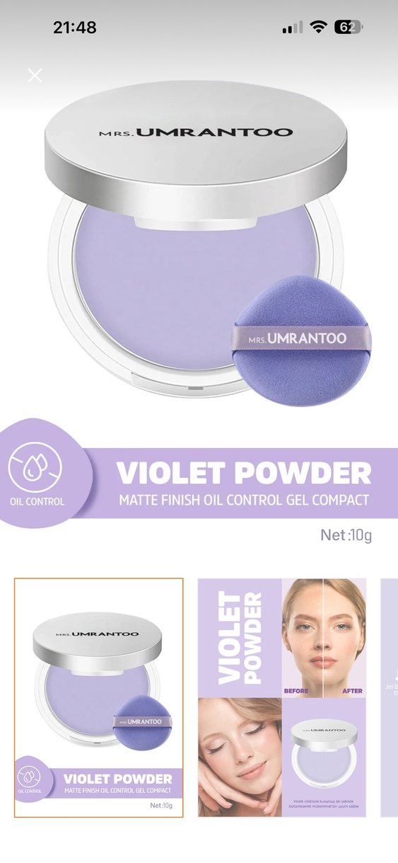 Matte Finish Yağ Kontrol Jel Pudra - Mor - Görsel 4