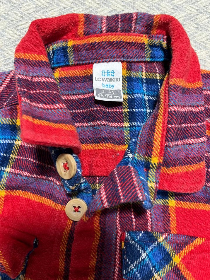 Çocuk Ekose Düğmeli Uzun Kollu Gömlek - Görsel 4