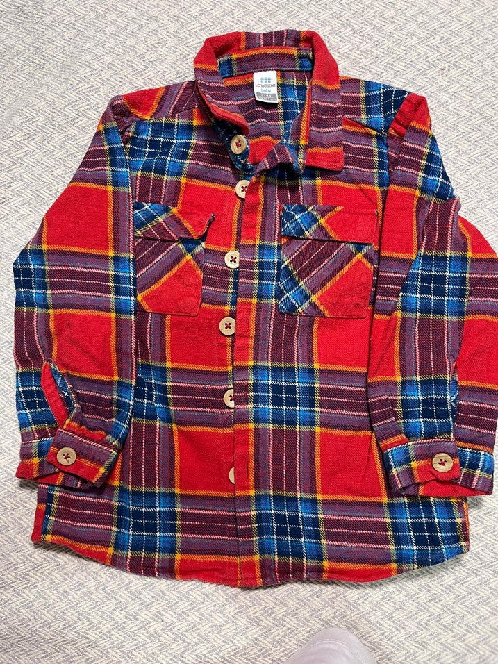 Çocuk Ekose Düğmeli Uzun Kollu Gömlek - Görsel 2