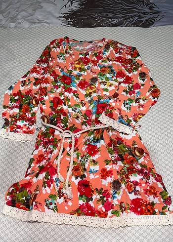 Çiçek Desenli Bohem Kadın Uzun Tunik - Görsel 2