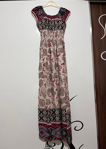 Bohem Çok Renkli Uzun Elbise - Görsel 3