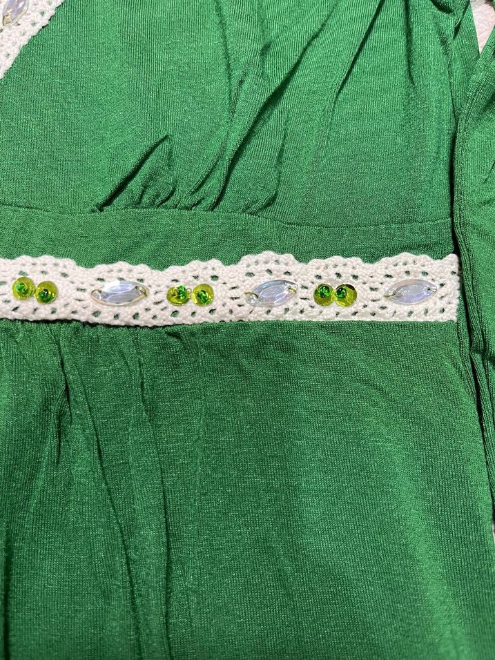 Yeşil Dantel Detaylı V Yakalı Bohem Bluz - Görsel 2