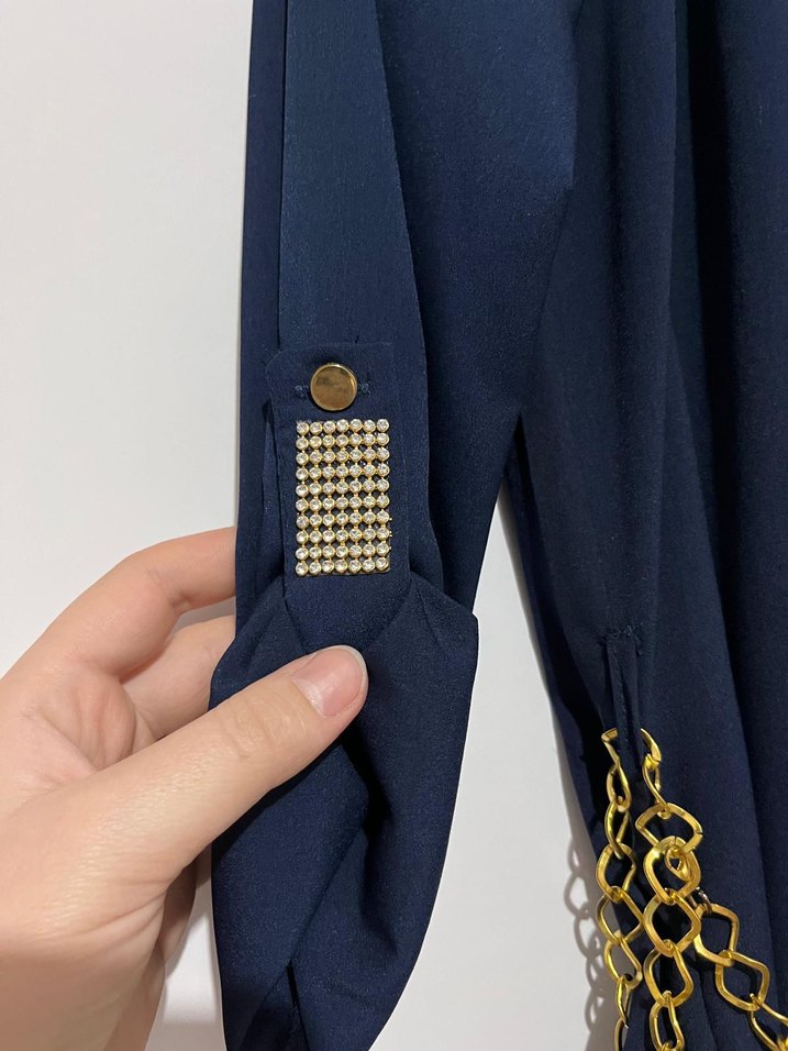 Zincir Detaylı Uzun Kollu Lacivert Tunik Butik Ürünü - Görsel 5