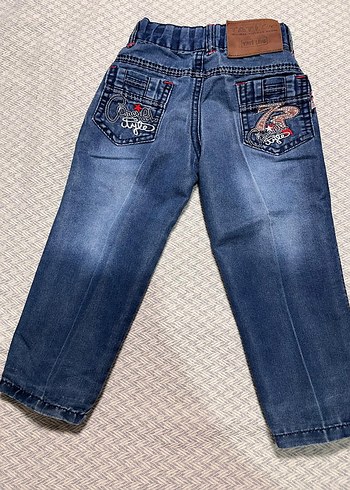 Erkek Çocuk Nakışlı Düğmeli Mavi Denim Pantolon - Görsel 5
