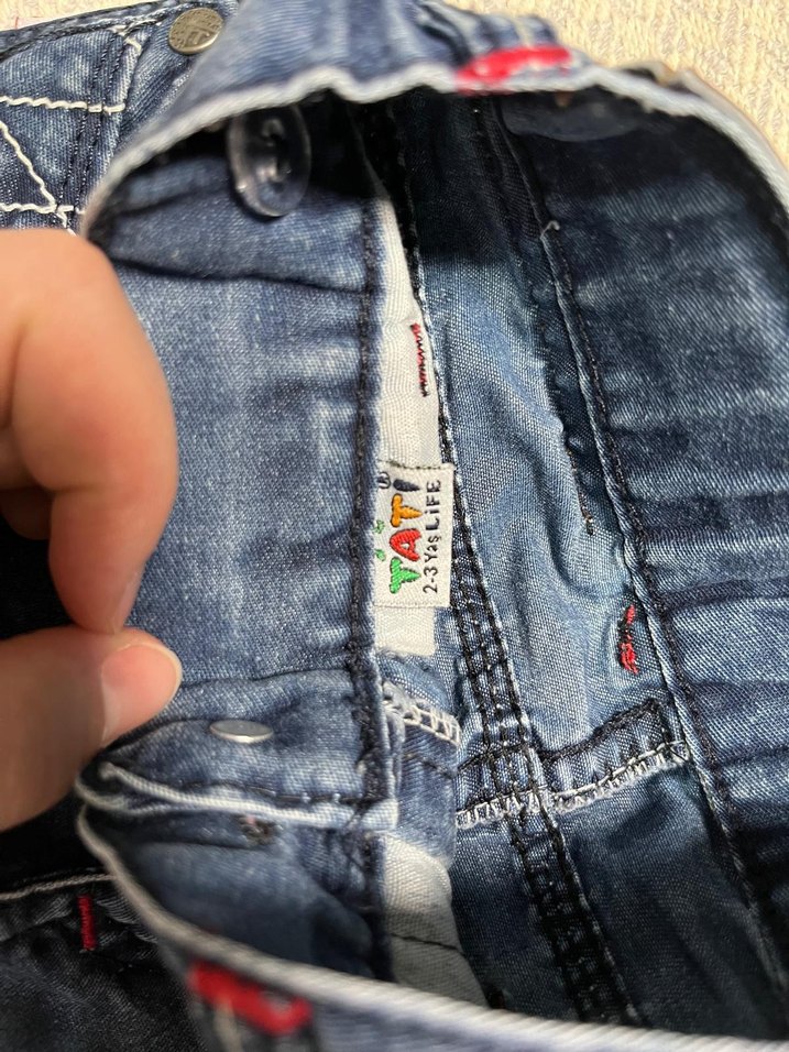 Erkek Çocuk Nakışlı Düğmeli Mavi Denim Pantolon - Görsel 4