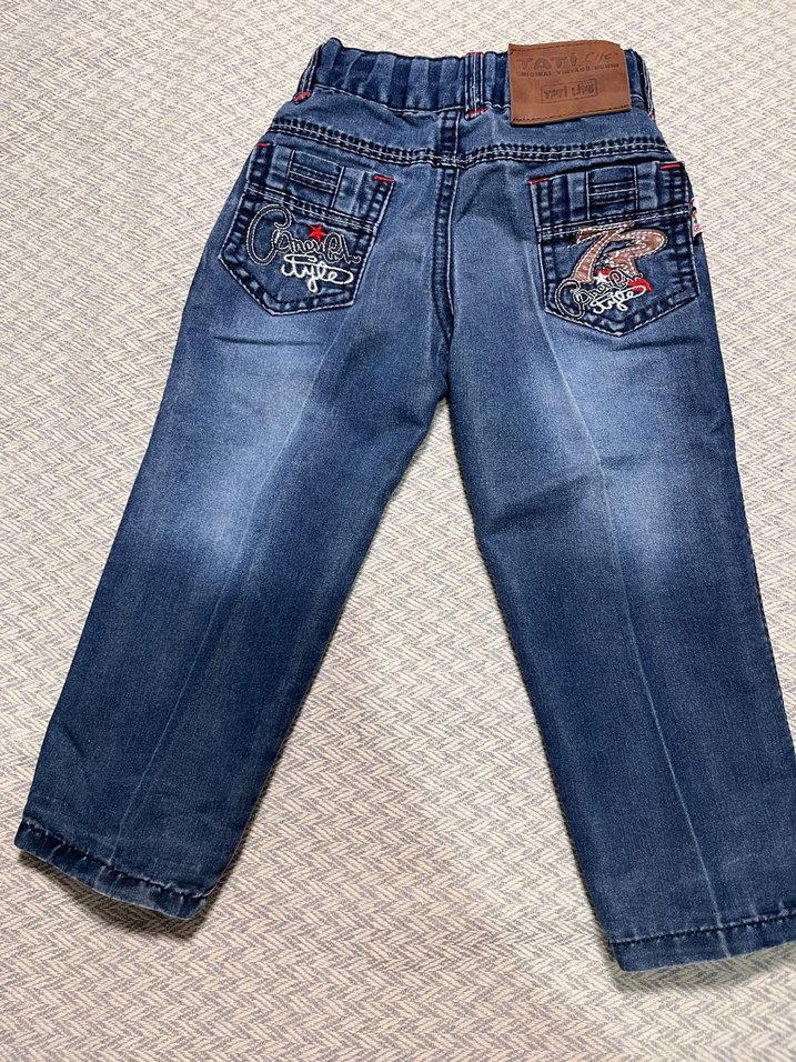 Erkek Çocuk Nakışlı Düğmeli Mavi Denim Pantolon - Görsel 5