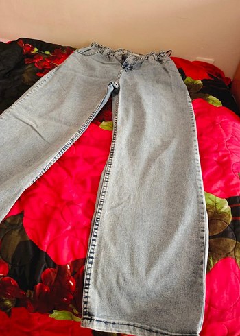 Mavi Bağlama Desenli Düğmeli Salaş Kadın Kot - Görsel 2