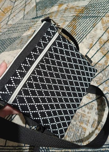 Siyah Gri Deri Desenli Kadın Çanta - Görsel 4