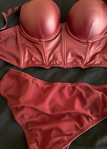 Bordo Gotik Deri Sütyen ve Külot Takımı - Görsel 3