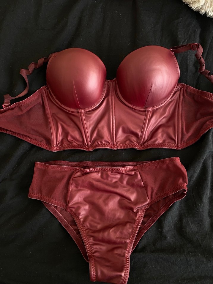 Bordo Gotik Deri Sütyen ve Külot Takımı - Görsel 2