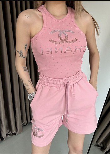 Pembe Payetli Kısa Kadın Tulum - Görsel 2