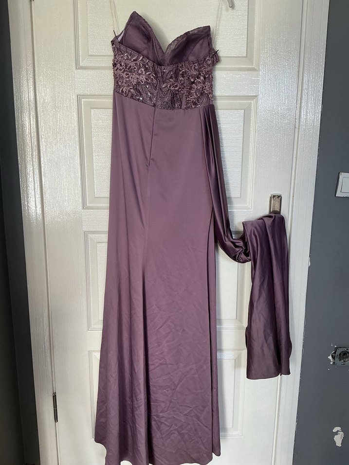 Mor Drapeli Straplez Uzun Abiye Elbise - Görsel 2