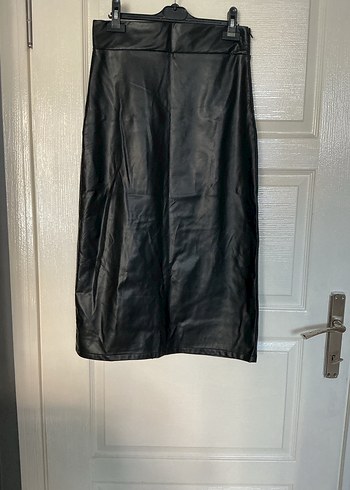 Siyah Deri Kadın Midi Kalem Etek - Görsel 2