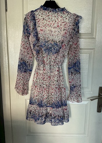 Uzun Kollu Fırfırlı Mini Bohem Elbise - Görsel 2