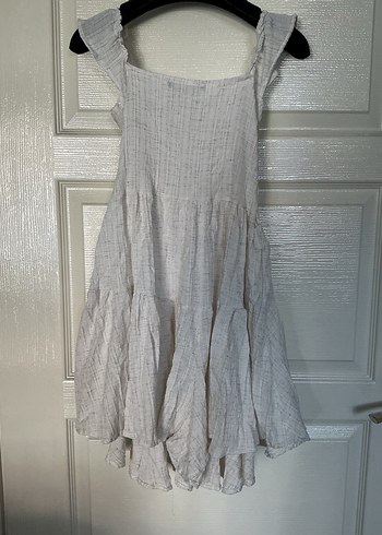 Düğmeli Beyaz Keten şortlu midi elbise - Görsel 2