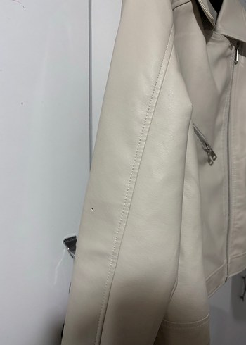 xl Beden ten rengi Renk Kadın Bej Deri Fermuarlı Ceket