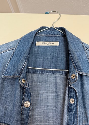 40 Beden Mavi Düğmeli Kadın Mavi Denim elbise