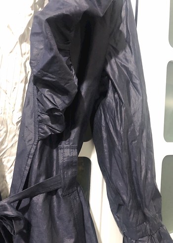 Gri Parlak Uzun Drapeli Ceketi - Görsel 5