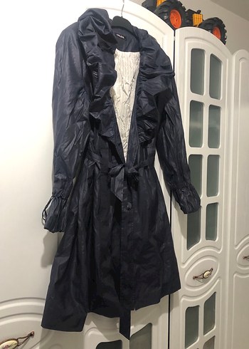 Gri Parlak Uzun Drapeli Ceketi - Görsel 7