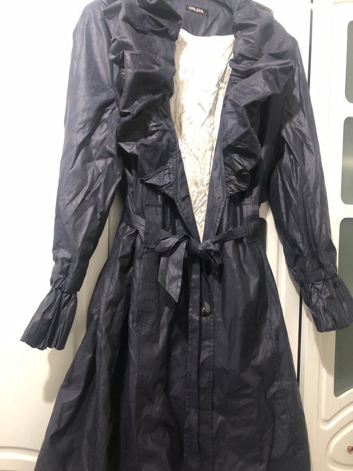 Gri Parlak Uzun Drapeli Ceketi - Görsel 2