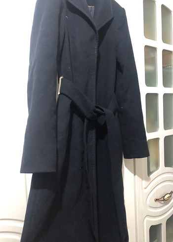 Kemerli Lacivert Uzun Kaban - Görsel 3