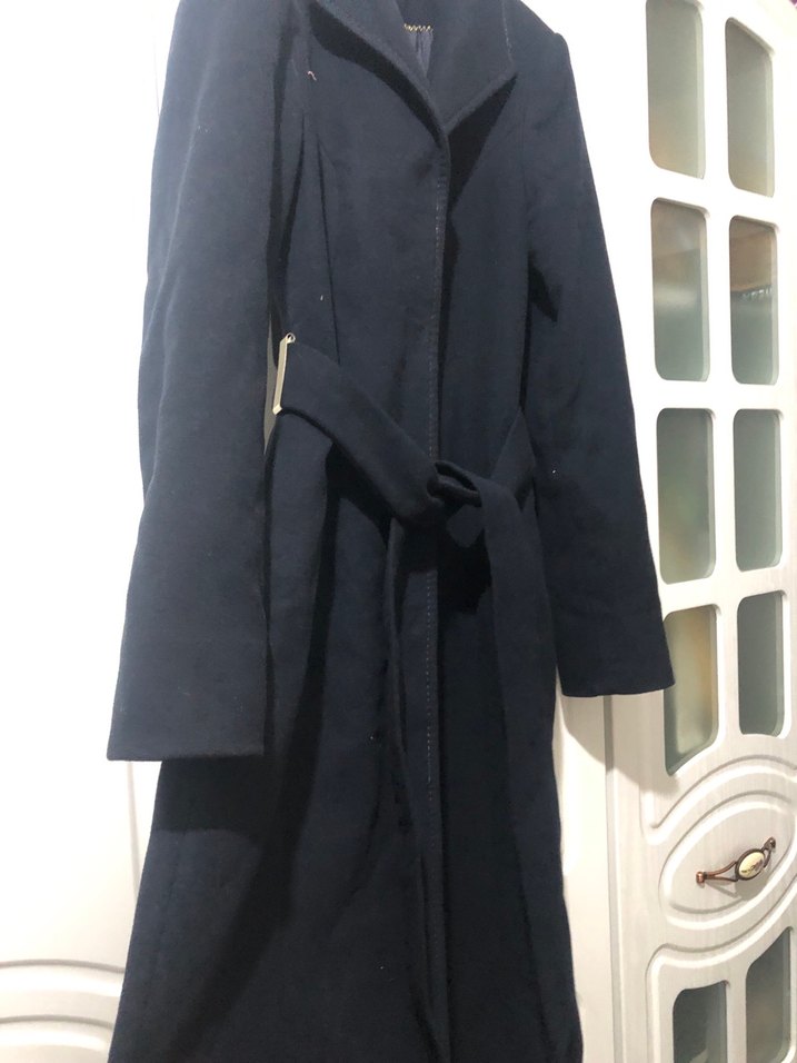 Kemerli Lacivert Uzun Kaban - Görsel 3