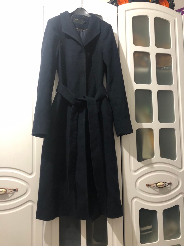 Kemerli Lacivert Uzun Kaban - Görsel 5