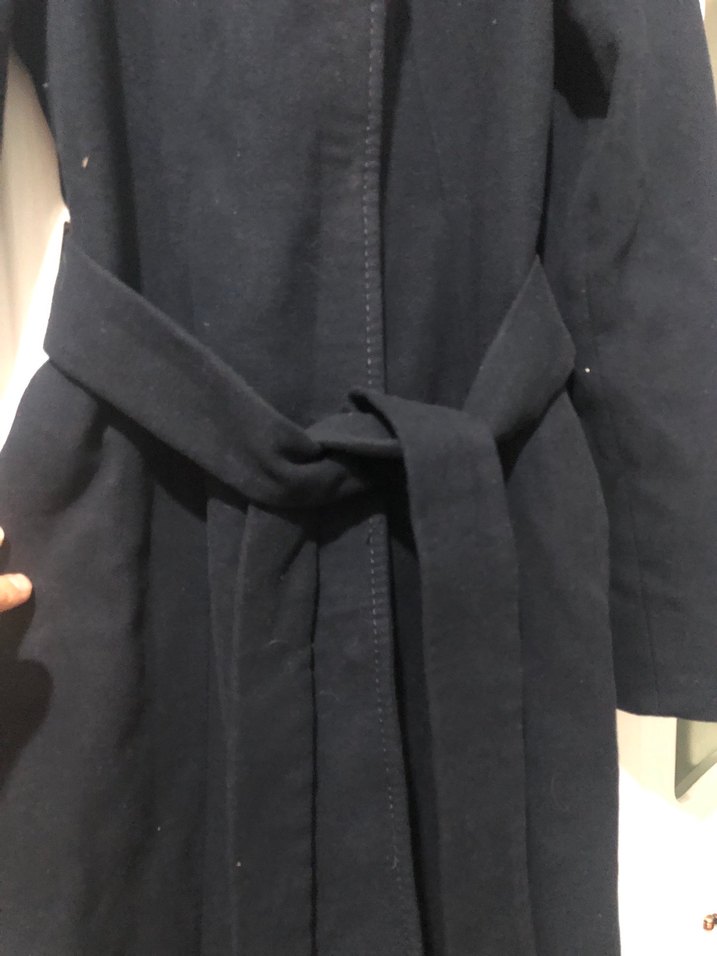 Kemerli Lacivert Uzun Kaban - Görsel 4