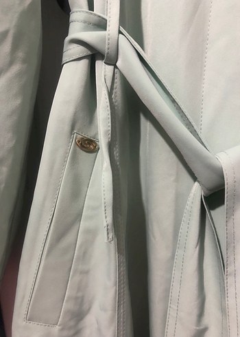 Yeşil Uzun Keten Kadın Trençkot - Görsel 6